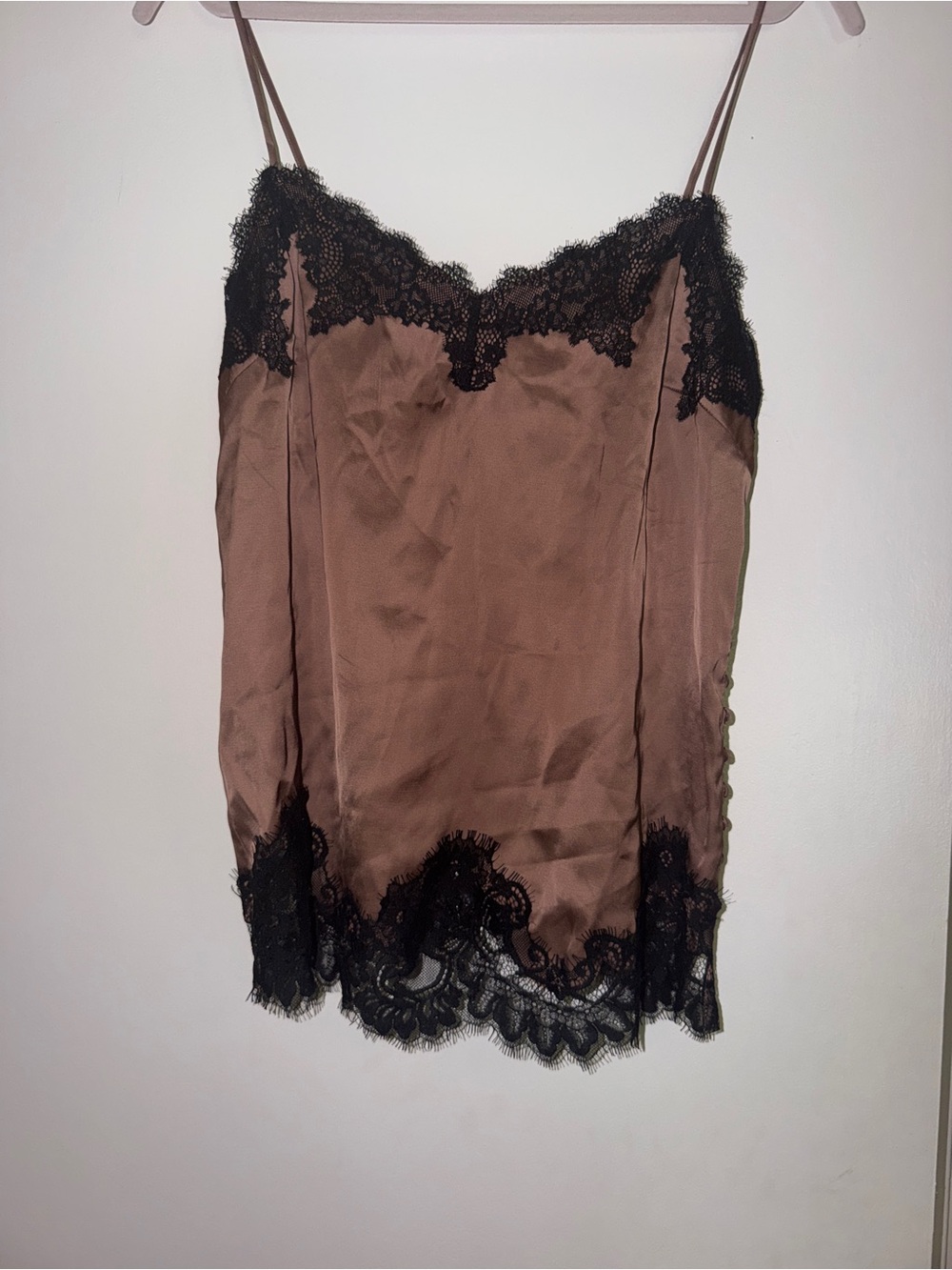 Abercrombie & Fitch Brown Satin Chemise with Black Lace Trim